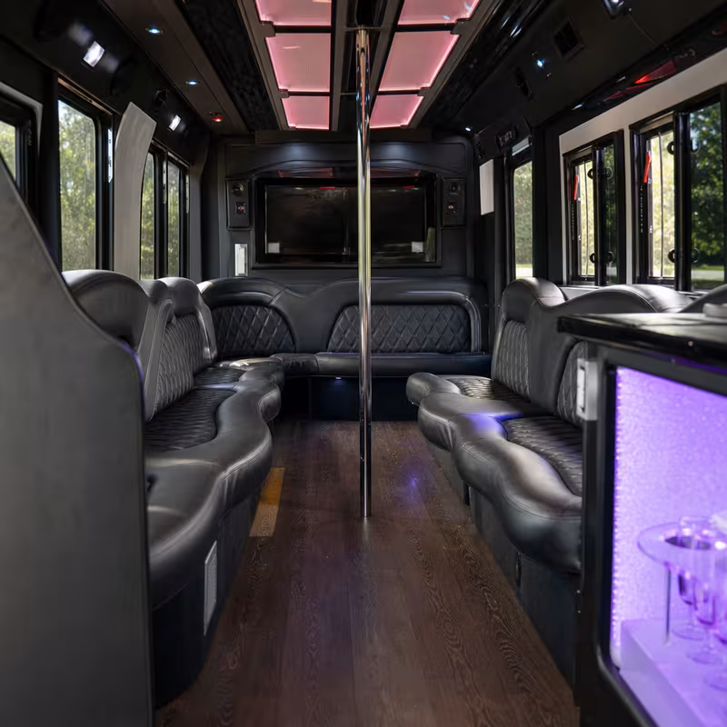 Passenger watching the Las Vegas scenery during a regional party bus road trip