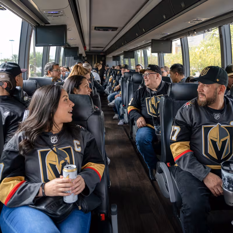 Passenger seating aboard a Las Vegas party bus rental