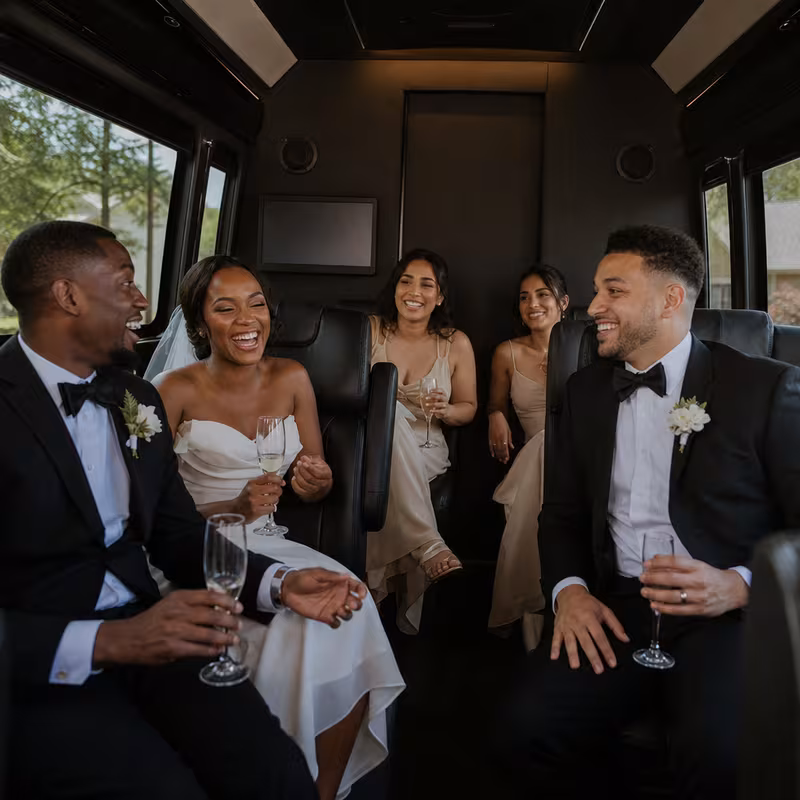 Black Mercedes Sprinter van staged for an Las Vegas Wedding Transportation group