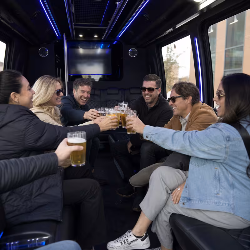 Black Mercedes Sprinter van staged for an Las Vegas Winery & Brewery Tour Transportation group